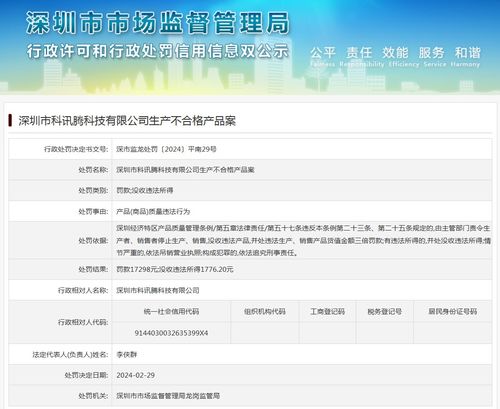 深圳市科讯腾科技有限公司生产不合格产品案